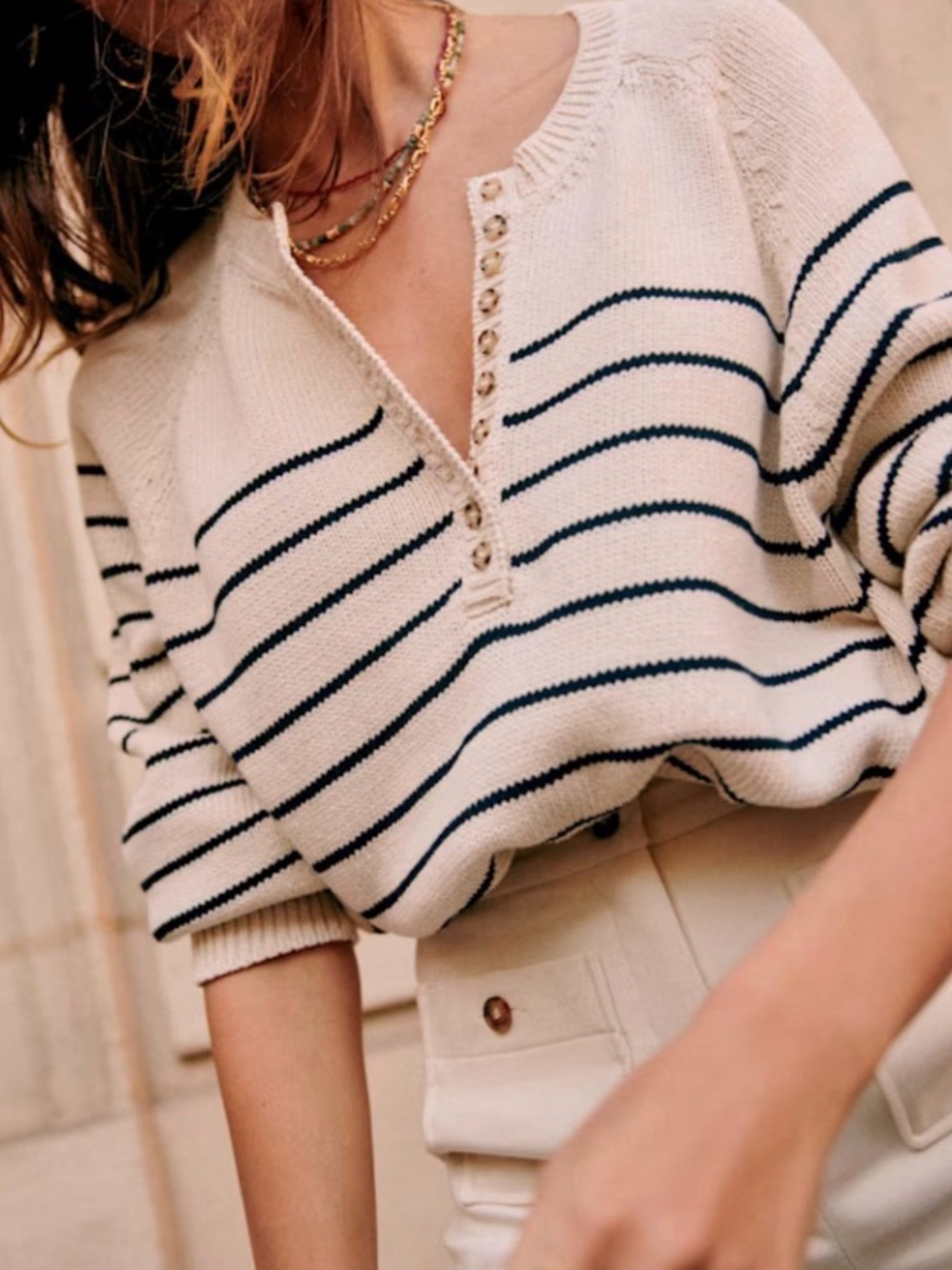 Sezane Ecru Navy Striped Leontine Sweater - XXS